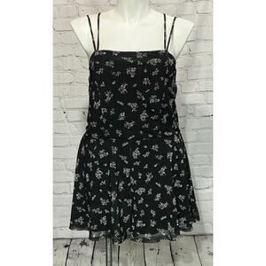 Xhilaration Junior’s Black Ditsy Floral Print Mesh Romper (Size XXL)
